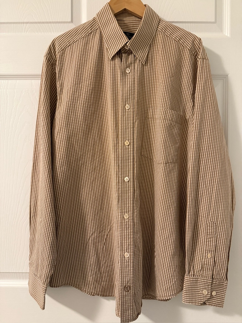 Bugatchi Uomo Men’s Large 100% Cotton Brown Check Dress Shirt